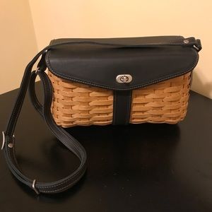 Vintage Longaberger Wicker Wood Bag with Leather